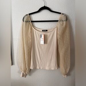 NWT Swiss Dot Mesh Sleeve Top